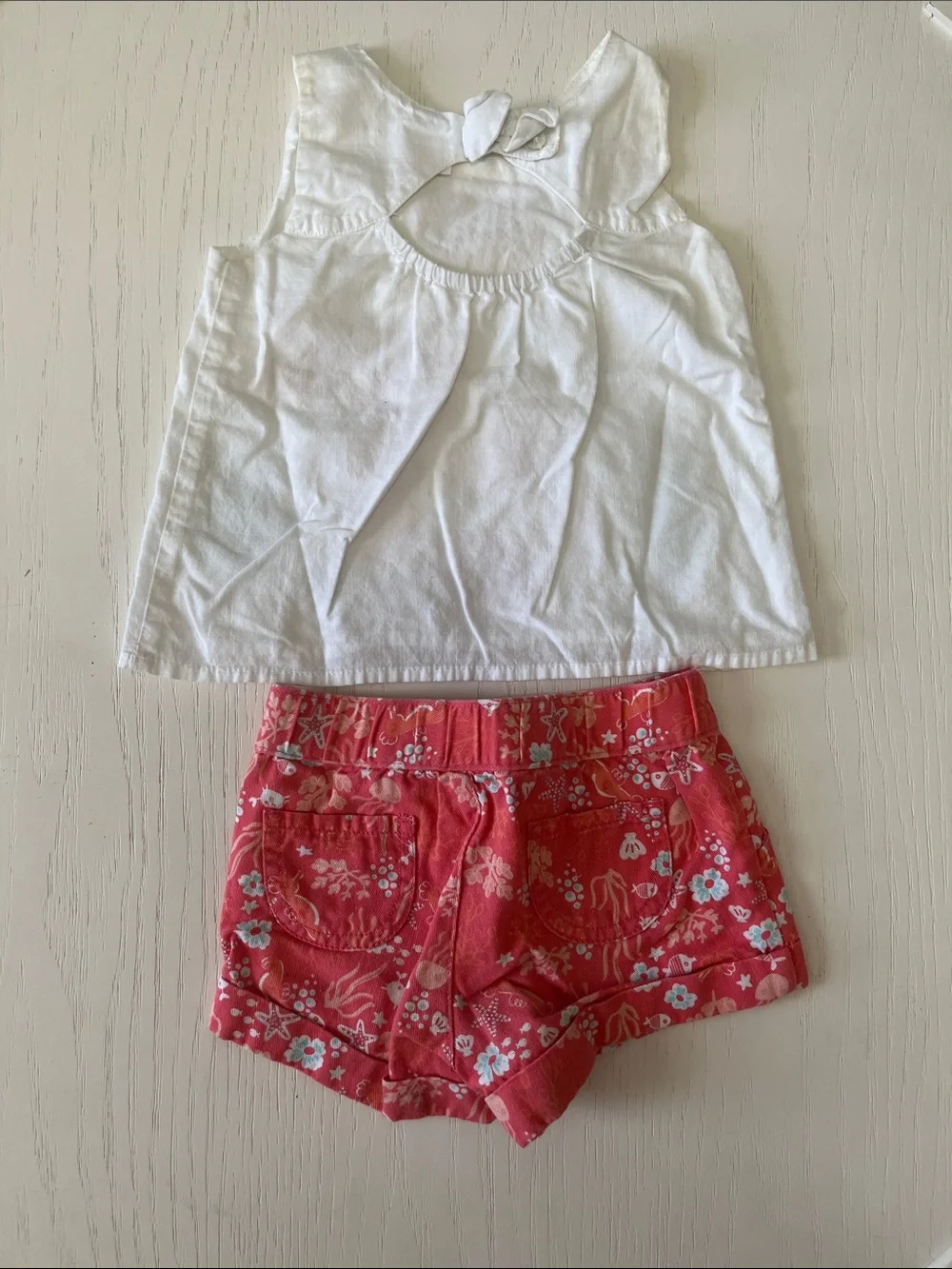 Gymboree White Tank with Teal Coral Embroidery & Coral Patterned Shorts